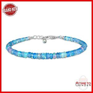 Sterling Silver Opal Bracelet 8 Inch Healing Crystal Birthstone Jewelry